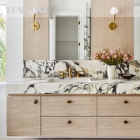 Vasque de salle de bain Tostone en marbre Calacatta Viola naturel, style Art déco moderne, avec design géométrique pour salle de bain de villa haut de gamme