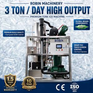 Máquina de Hielo en Tubo ROBIN de 3 y 5 Toneladas, 24H, 22mm, 29mm, 35mm, para Hacer Hielo Comestible en Tubo para Bares, Cadenas de Bebidas y Restaurantes - Product Image 1