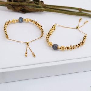 Pulseras y Brazaletes de Acero Inoxidable Personalizados al por Mayor con Eslabones de Cadena, Chapados en Oro de 14k y 18k, con Piedra Lunar para Mujer - Product Image 4