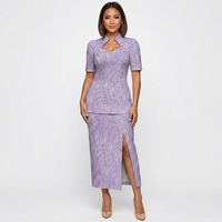 Ensemble deux pièces décontracté d'été pour femme, imprimé géométrique violet, blazer à manches courtes et jupe, infroissable, écologique, pour le bureau et les soirées