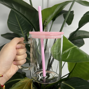 Cao Borosilicate xử lý thủy tinh trong suốt có thể Mug 17Oz Frosted Glass Mug Hand Grip với màu nắp nhựa - Product Image 4