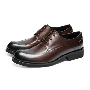 Chaussures en cuir à bout épais pour hommes - Nouveau style britannique, chaussures habillées formelles, en cuir véritable, design respirant - Product Image 6