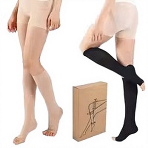Collants de compression pour femmes à bout ouvert, longueur cuisse, couleur unie nude et noir, respirants, personnalisables, prix de gros - Product Image 1