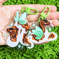 Porte-clés en acrylique personnalisé avec impression holographique de charme anime en forme de cœur