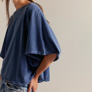 Camiseta Corta de Moda Casual de Alta Calidad Personalizada para Mujer, Estilo Urbano, Lavado Ácido, Camiseta Corta con Estampado Personalizado - Product Image 2