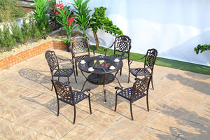 आउटडोर फर्नीचर कास्ट एल्यूमीनियम सर्कल कैंपिंग टेबल और चेयर गार्डन सेट रेस्तरां पैटियो मेटल कैफे डाइनिंग टेबल कुर्सी के साथ - Product Image 4