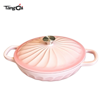 Marmite en fonte émaillée rose dégradé avec couvercle à motif tourbillonnant, cocotte en fonte émaillée, ustensile de cuisson en fonte résistant au four pour la maison