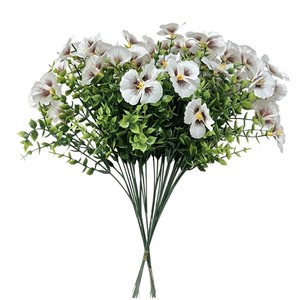 Bouquet de fleurs artificielles en eucalyptus violet et pansy jaune, en plastique et soie, pour la décoration de mariage, de maison ou de bureau - Product Image 5