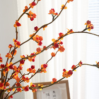 Fleurs artificielles faites à la main OEM, branche de fleurs de prunier en plastique, bourgeons orange-rouges, tige en fil flexible dense, décoration DIY, Nouvel An chinois