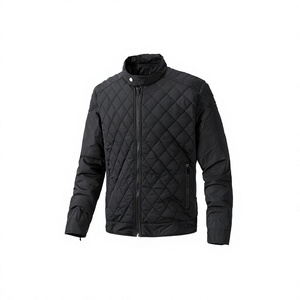 Veste matelassée en coton noir de qualité supérieure pour homme, coupe ajustée, style coréen, col montant, motif losanges, échantillon et personnalisation disponibles - Product Image 2