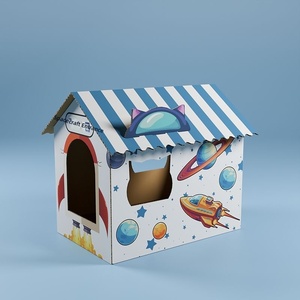 Papier cannelé pour maison d'été pour <span class=keywords><strong>chat</strong></span>, griffoir respirant en matériau épais, écologique, design mignon, montage facile, lot de 2 cartons - Product Image 6