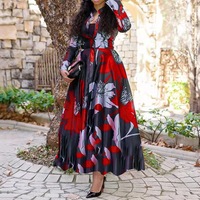 Robe longue à imprimé floral pour femmes grandes tailles, manches longues, taille haute, coupe évasée, robe de soirée élégante pour femmes africaines