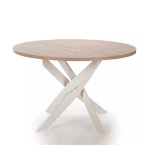 <span class=keywords><strong>Mesa</strong></span> redonda de color natural de <span class=keywords><strong>alta</strong></span> calidad con patas de metal blanco estable, perfecta para espacios de comedor de <span class=keywords><strong>cocina</strong></span>, <span class=keywords><strong>mesa</strong></span> de comedor - Product Image 1