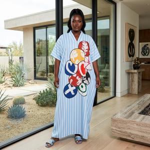 Abito lungo da sera africano da donna, taglie forti, estivo, ricamato, in pizzo Bazin, anti-chiffon, stile Kaftan Boubou - Grande offerta - Product Image 2