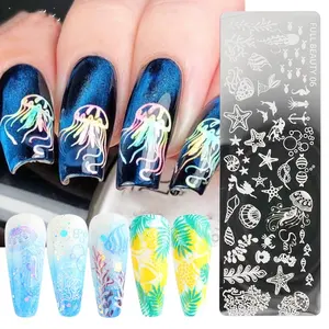 Yaz okyanus Nail Art tırnak yapıştırması hayvan çiçek yapraklar meyve görüntü baskı şablon kalıp Nail Art Stencil araçları şablon