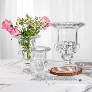 Center de table esthétique en cristal épais, vase à bourgeon de bouche régulier, verrerie de bureau de mariage de chine