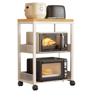 Carrito de almacenamiento rodante de tres niveles con estantes de malla para organizar el horno microondas y otros electrodomésticos de la cocina - Product Image 1