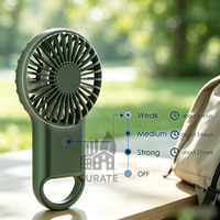Mini-ventilateur de poche rechargeable USB personnalisé avec logo, 3 vitesses, mousqueton, lumière LED d'urgence, pour camping en extérieur, vente en gros