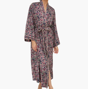 Robes <span class=keywords><strong>Kimono</strong></span> Écologiques Imprimées à la Main pour Femmes, Peignoirs Légers, Robes de Nuit Longues à Taille Naturelle, Peignoirs de Bain Féminins - Product Image 2