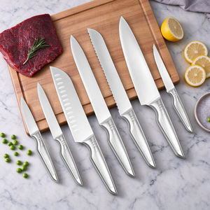 Ensemble de 14 couteaux de cuisine en acier inoxydable avec manche creux, lame à motif martelé, bloc en bois et aiguiseur intégré, couteaux de chef - Product Image 5