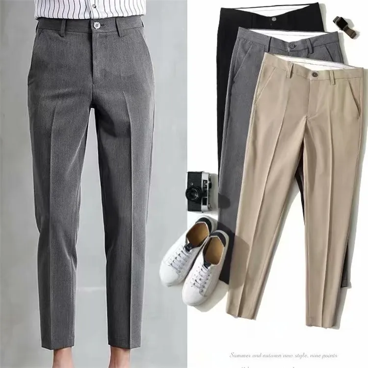 Nuevos pantalones de verano de nueve puntos para hombre, pantalones ajustados para pies pequeños, versión coreana informal, pantalones colgantes informales para hombre