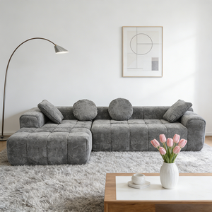 أريكة استرخاء نوردية مريحة من الشنيل بدون هيكل مضغوط لغرفة المعيشة والشقق مع وسائد - Product Image 2