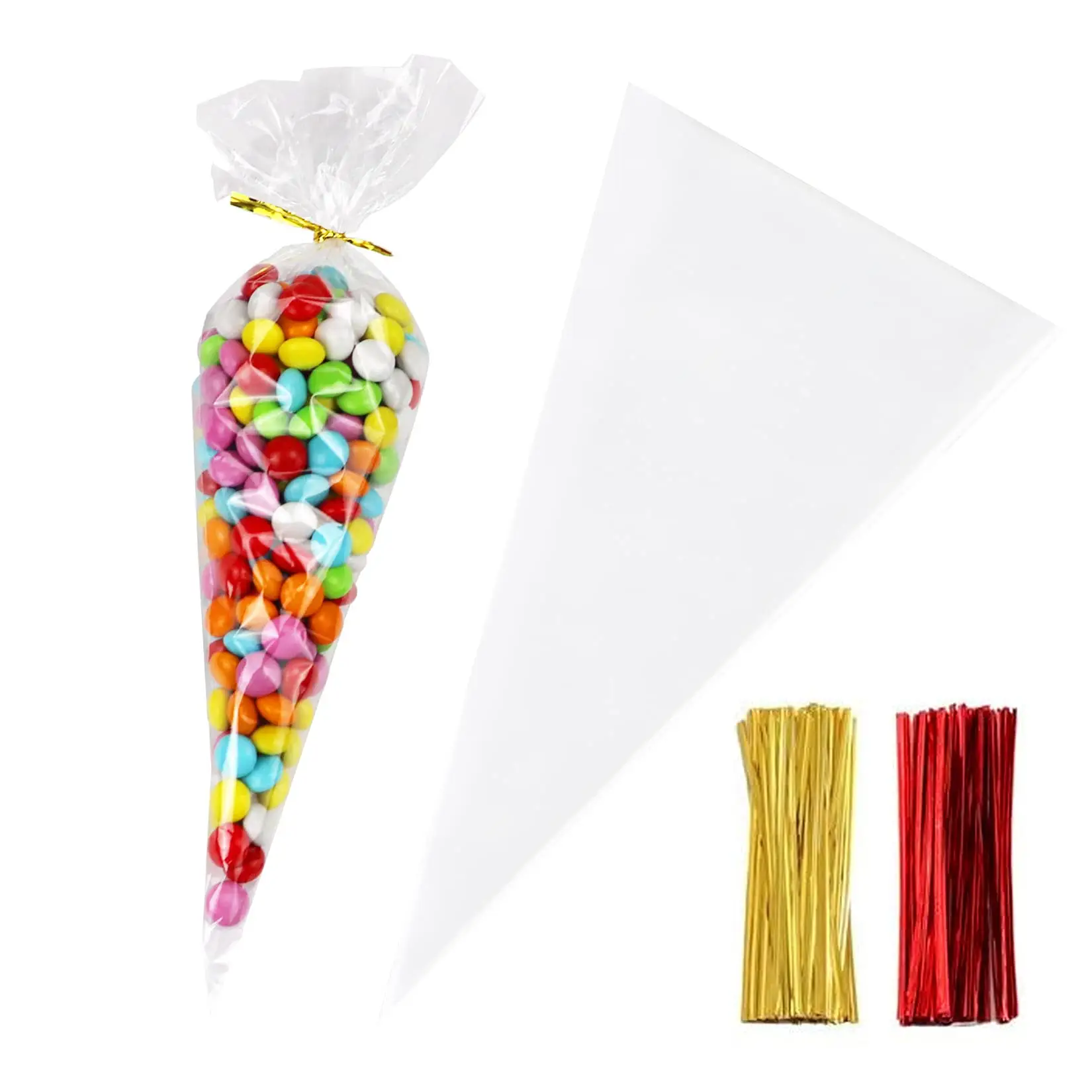Bolsas de embalaje transparentes para decoración de fiestas de cumpleaños, dulces, celofán, dulces, de almacenamiento, cónico