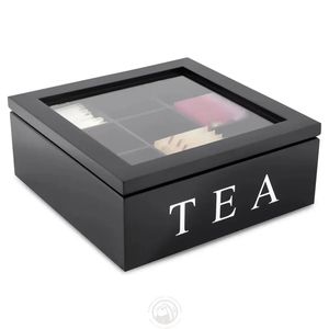 <b>Tea</b> Storage <b>Box</b> With Compartmentalized Design For Desktop Use Rectangle Shape Engraved <b>Tea</b> Label - Product Image 5