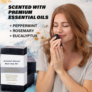 Savon au charbon de coco, nettoyage en profondeur des Pores d'acné, barre noire avec boue de mer morte, <span class=keywords><strong>lait</strong></span> de chèvre, menthe poivrée, romarin, Eucalyptus - Product Image 4