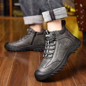 Men's Winter <b>Wool</b> Lined Hiking Shoes Black Lace Up Waterproof Thick Sole Warm Casual Outdoor Boots - Product Image 4