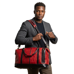 Bolsa de Viaje de Cuero Genuino de Dos Tonos con Logotipo Personalizado, Bolsa de Lona Roja de Cuero Vacuno de Grano Completo para Fin de Semana, Deportes y Viajes Cortos para Hombre - Product Image 6