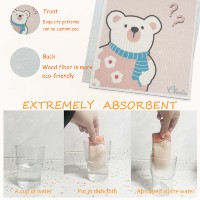 Lingettes de cuisine suédoises imprimées mignonnes en cellulose, réutilisables, biodégradables, en fibre de bambou, absorbantes, avec motifs de dessins animés