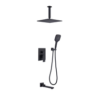 Ensemble de douche thermostatique mural en laiton noir, personnalisé, avec mitigeur en céramique dissimulé pour salle de bain