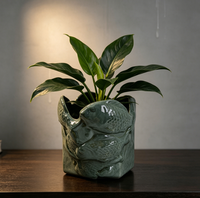 Pot de fleurs en céramique vert foncé en forme de poisson incurvé, vente en gros, pot de fleurs en forme de poisson de dessin animé, décoration intérieure, cadeau pour plantes vertes en pot
