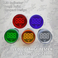 Meteran Tegangan LED Digital Mini AC50 ~ 500V Fase Tunggal 22Mm Penggunaan Industri Lampu Merah/Kuning/Biru/Hijau/Putih Penguji Tegangan