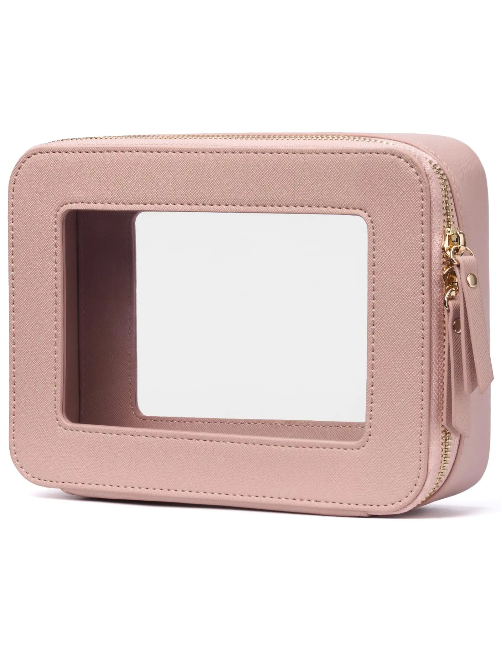 Bolsa de maquillaje transparente para mujer, bolsa de inodoro, bolsa de viaje con cremallera, cuero portátil