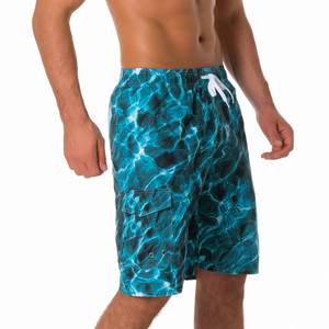 Shorts de bain longs pour hommes en polyester imprimé, longueur au-dessus du genou, avec poches latérales et cordon de serrage, grandes tailles, vente en gros - Product Image 4