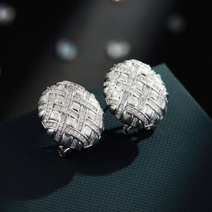 Vintage Woven Oval Stud Earrings S925 Silver Micro Insert Zircon Geometric Party Fashion Jewelry - Product Image 4