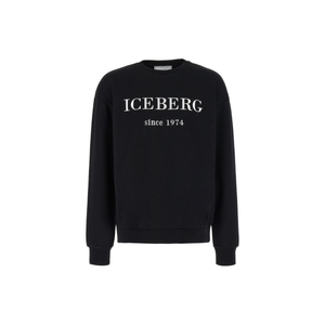 Sudadera de algodón con logotipo negro Iceberg de diseñador de alta calidad, sudadera con puños acanalados y cuello redondo - Product Image 1