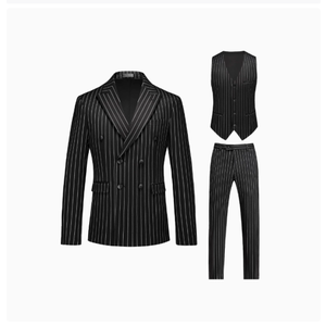 Costume sur mesure <span class=keywords><strong>grande</strong></span> <span class=keywords><strong>taille</strong></span> pour homme, à double boutonnage et rayures, idéal pour les mariages formels et les occasions professionnelles - Product Image 1