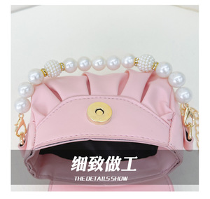 Bolso pequeño para niñas a la moda, bolso de princesa portátil con perlas nuevas, monedero plegable, bolso diagonal con cadena - Product Image 6