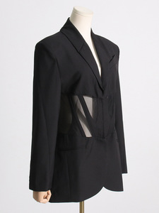 <span class=keywords><strong>Blazer</strong></span> de Alta Gama para Mujer, <span class=keywords><strong>Blazer</strong></span> Elegante con Cuello en V, Transparente y Sexy, con Malla y Corte Ajustado - Product Image 4
