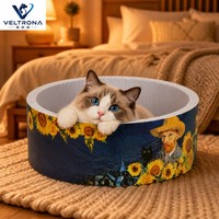 Arbre à chat rond en toile à motif floral, design antidérapant et durable, avec coussin remplaçable, pour usage intérieur