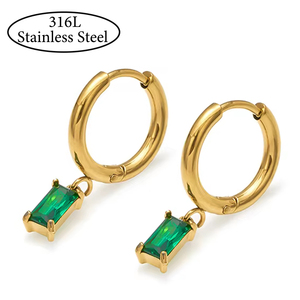 316l Roestvrij Staal 18G Oorbel Met Groene Zirkonia Charme 18K Pvd Vergulde Oorringen Voor Vrouwen Jurk Feest Sieraden - Product Image 1