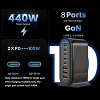 Chargeur GaN 600W USB-C PD3.0 QC3.0 avec 5 ports C et 3 ports A, indicateur LED, station de charge rapide pour téléphones portables