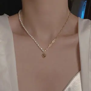 2022 nuovi Collares Para Mujer perla asimmetrica lucida amore ciondolo gioielli moda collana cuore