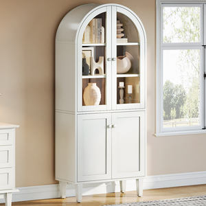تريبيدجس 68 بوصة خزانة كتب طويلة مقوسة بيضاء بيت ريفي عرض 5 طبقات رف كتب ، - Product Image 5