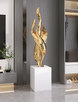 Grande Décoration de Sol en Résine Style Art Déco Blanc/Doré pour Salon, Porche ou Nouvelle Maison