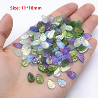 Paquete de 200 piezas de cuentas espaciadoras sueltas de cristal checo de 11x18mm, color metálico, forma de hoja, patrón de hojas verdes transparentes, dijes DIY de cristal