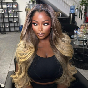 Parrucca Ombre da Castano <span class=keywords><strong>Cenere</strong></span> a <span class=keywords><strong>Biondo</strong></span> con Onde Naturali, Capelli Umani Brasiliani, Lace Front HD 13x6 Trasparente, Pronta all'Uso, Fornitore Top - Product Image 2
